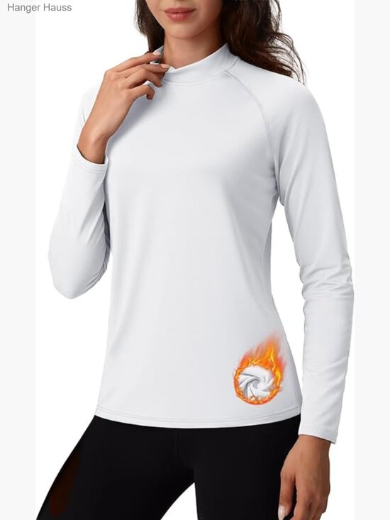 Tops - Long Sleeve Thermal Mock Turtleneck Fleece Base Layer Athletic Top